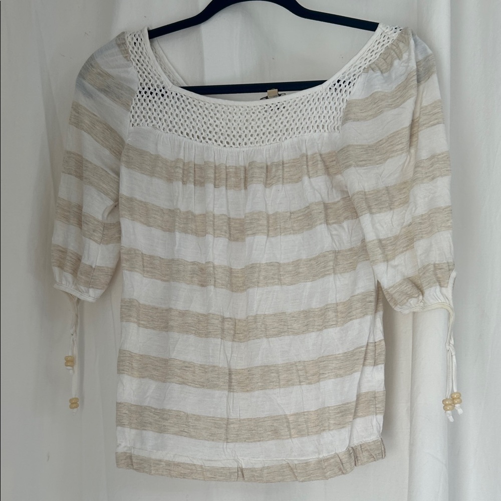 Ella Moss Beige and White Striped Blouse